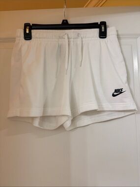 Nike White Women's Athletic Drawstring Shorts with Black Logo
